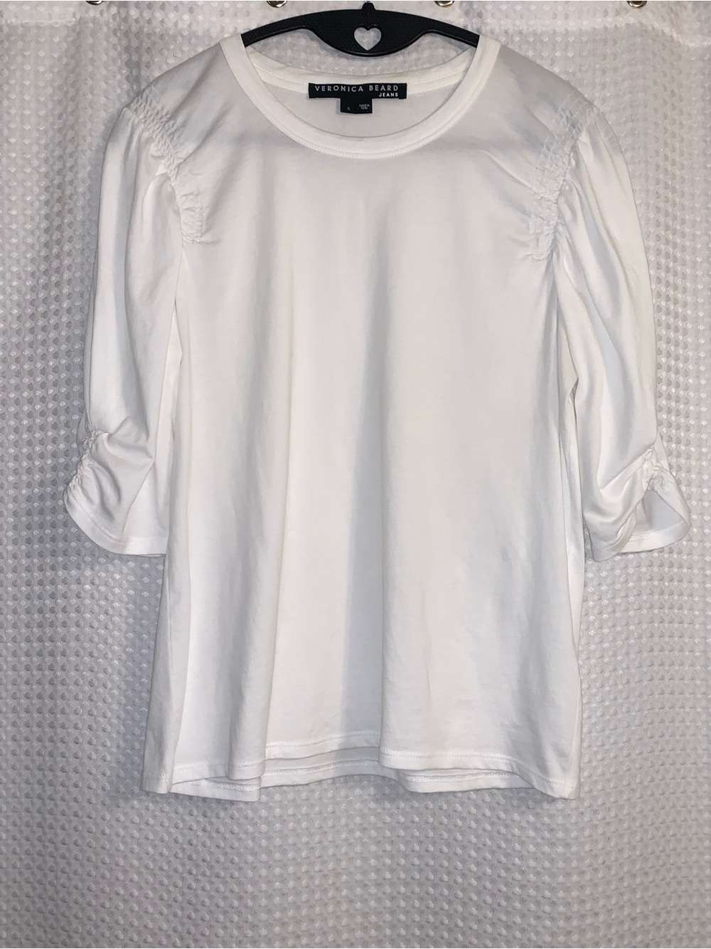 Veronica Beard Waldorf Ruched Sleeve Tee. White Pima Cotton. S - Picture 1 of 8